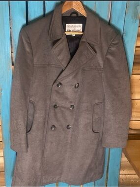 Vintage Stratojac gray double breasted overcoat size 40 water repellent